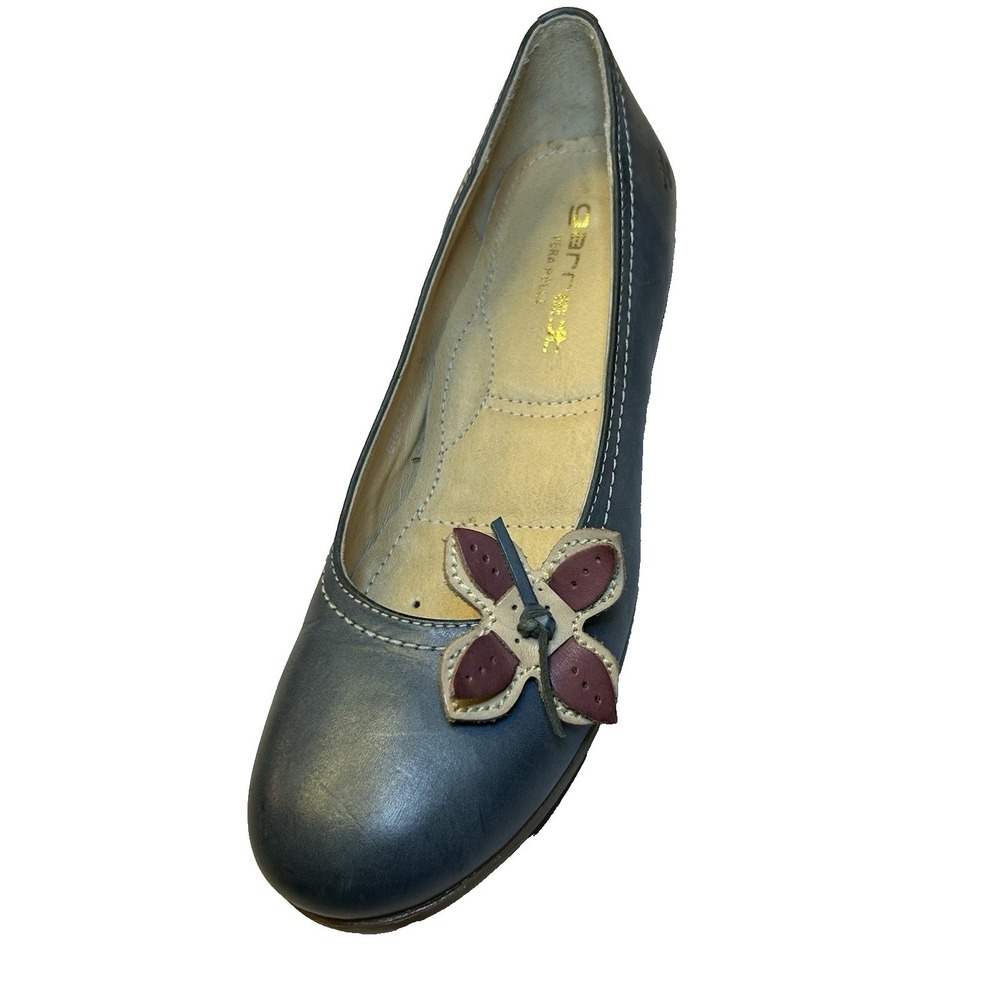 Garrett Vera Pelle Leather Flats Women Size 8.5/39 Navy Blue Shoes Made In Italy